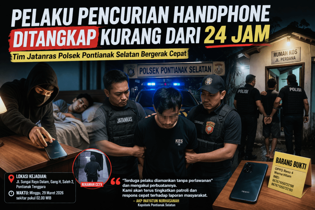 Jatanras Pontianak Selatan Bekuk Pelaku Pencurian HP Kurang Dari 24 Jam