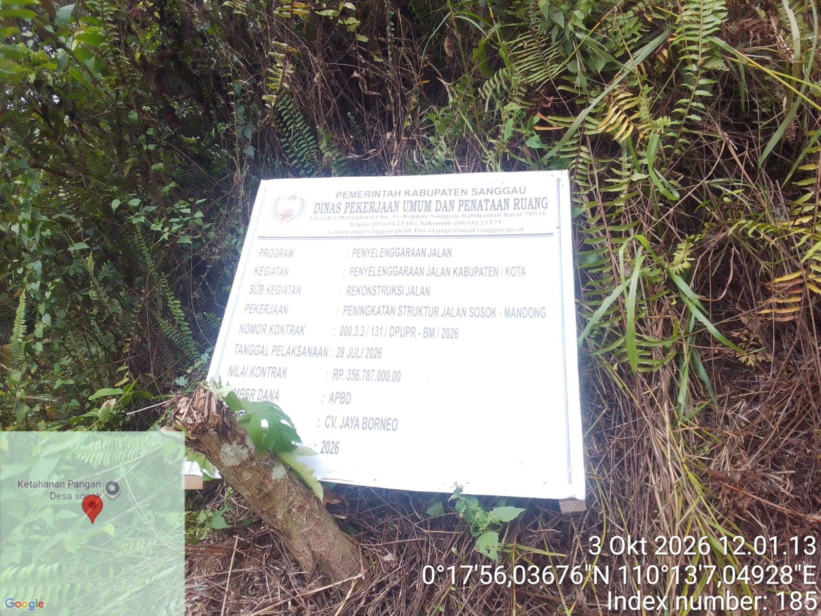 Fantastis! Anggaran Rp 356 Juta untuk Jalan Sosok-Mandong Hanya 100 Meter, Dikerjakan CV. Jaya Borneo